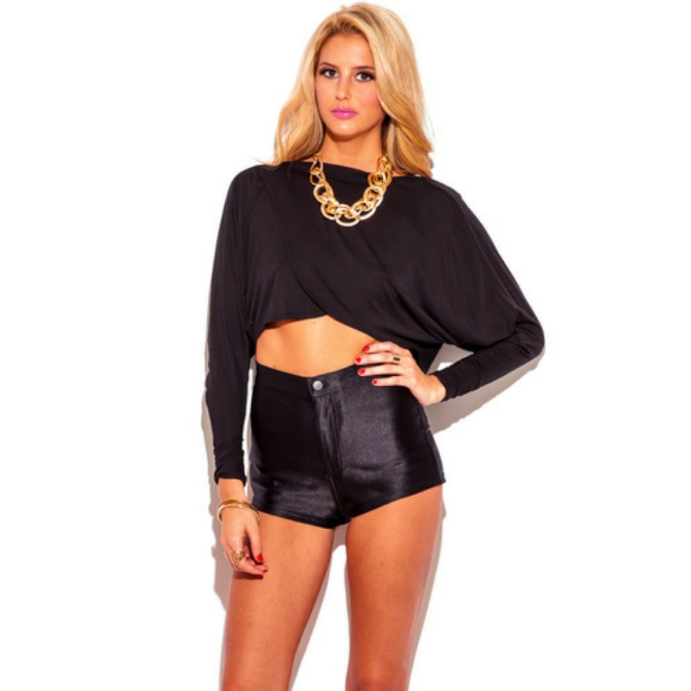 Cropped Black Dolman Draped Shirt